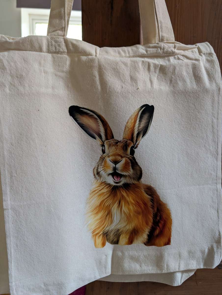 Handcrafted Cotton Animal Tote Bag – Highland Cow & Hare - Image 4