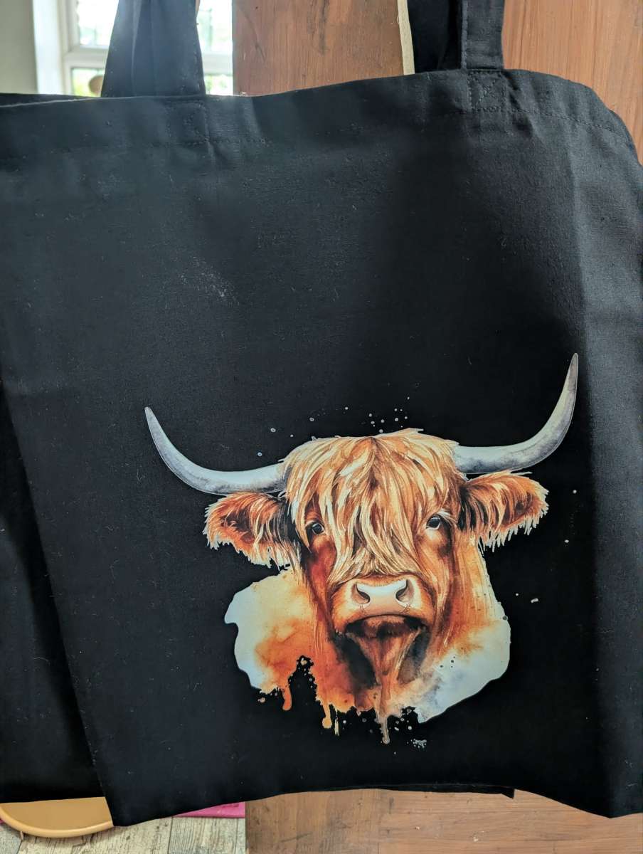 Handcrafted Cotton Animal Tote Bag – Highland Cow & Hare - Image 3