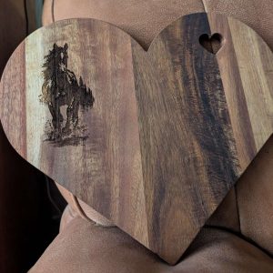Large Engraved Acacia Heart Board – 'Galloping Horse' Edition